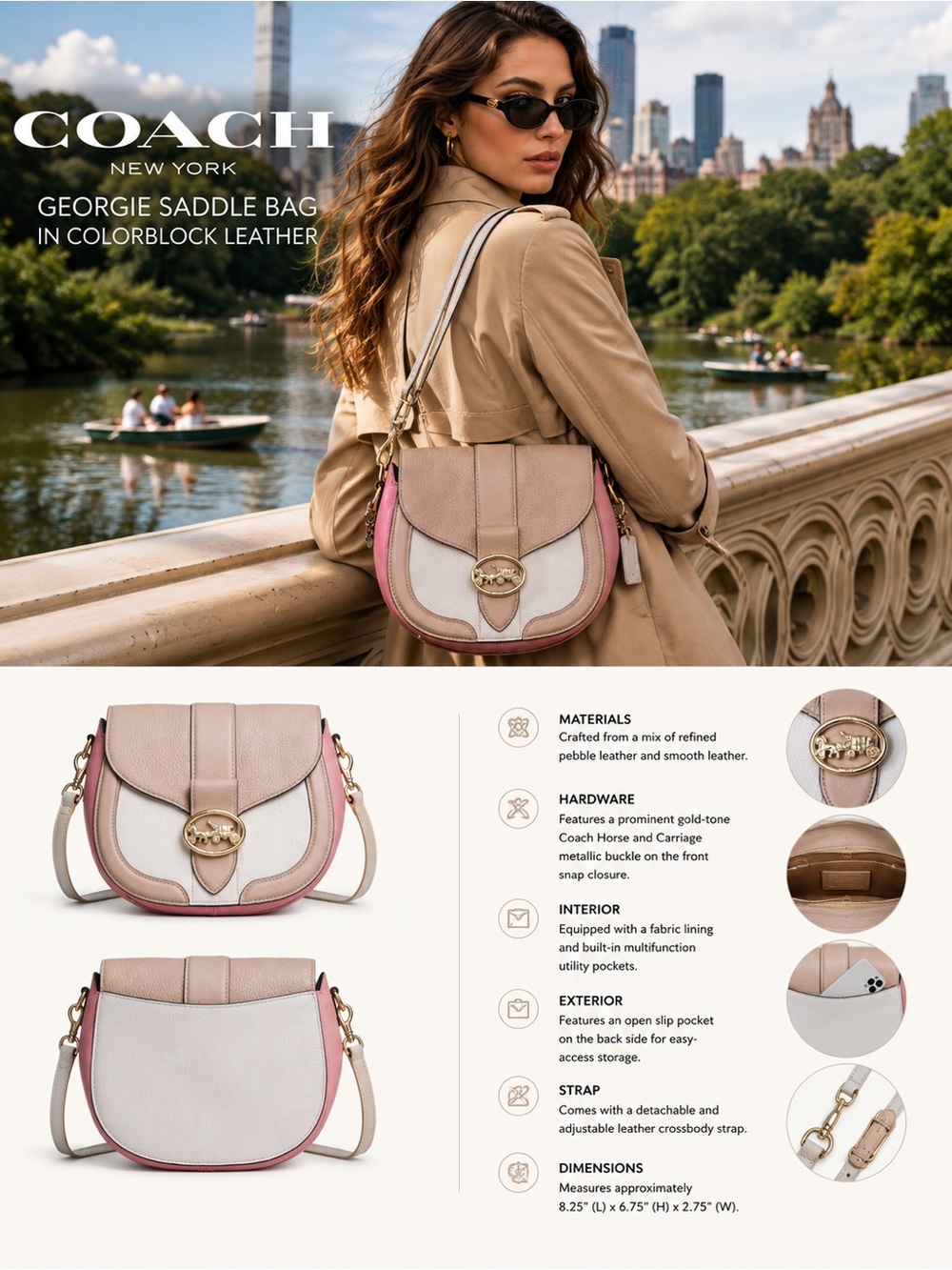 Coach Pink Colorblock Georgie Saddle Crossbody Bag